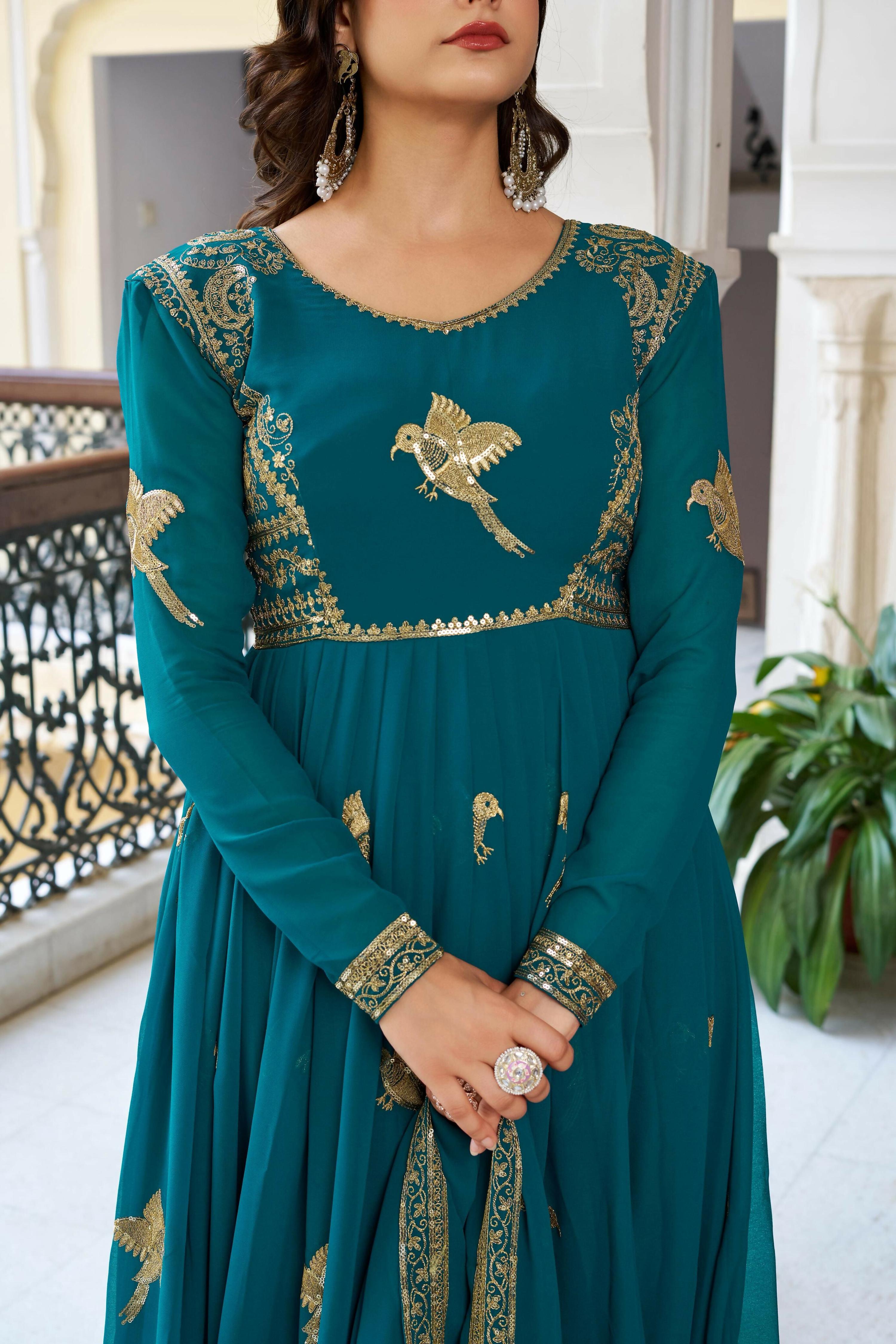 Joban Fashion Green Kurta set with Pant Georgette Thread with Sequins work