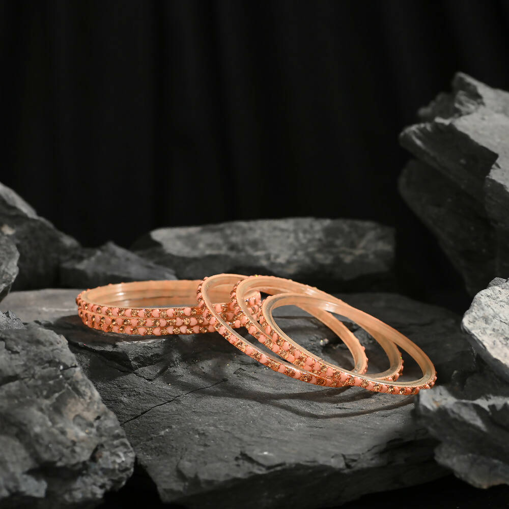 Afast Elegant Bridal & Wedding Party Fashion Bangle/Kada Set, Peach, Glass, Pack Of 12 Model No- A4 - Distacart