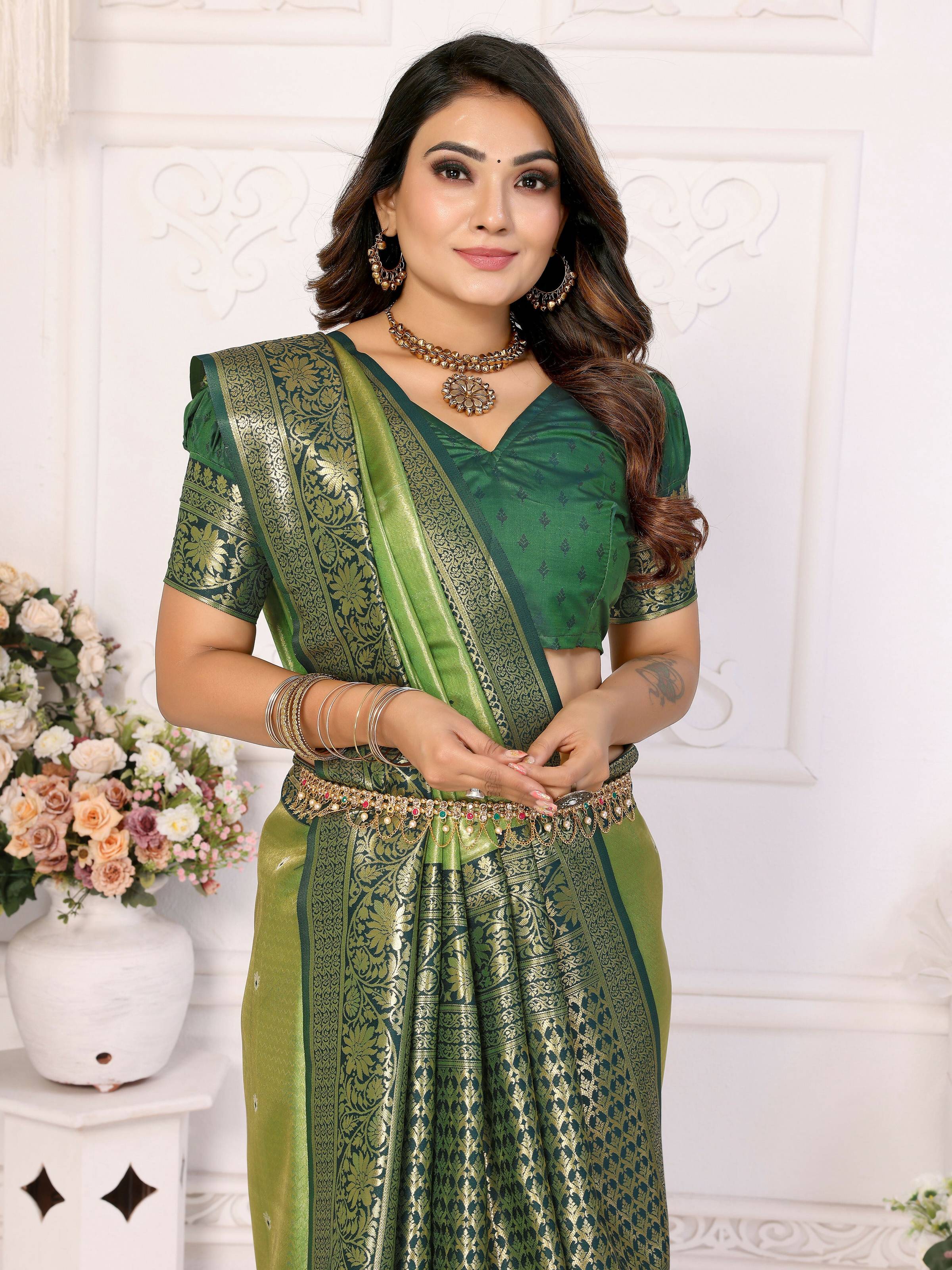 Aastha Fashion Pista Tissue Silk Weaving Saree - Distacart