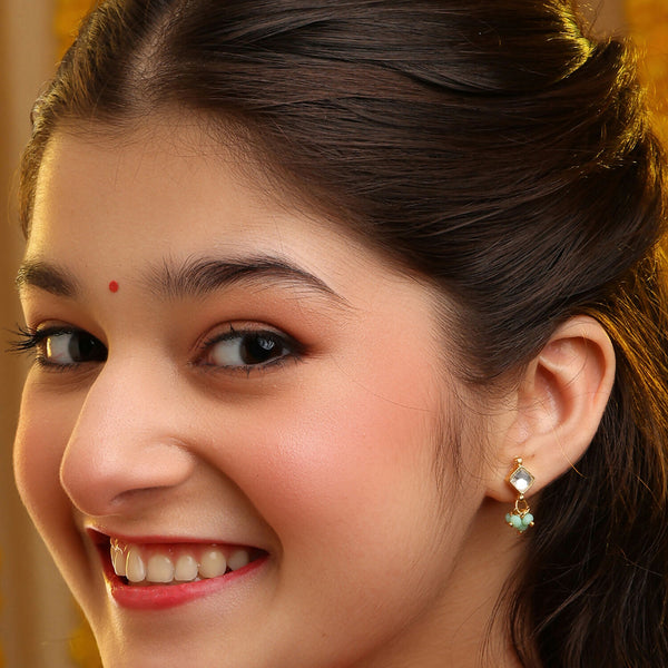 Ruby Raang Diamond Pearl Dangling Earrings