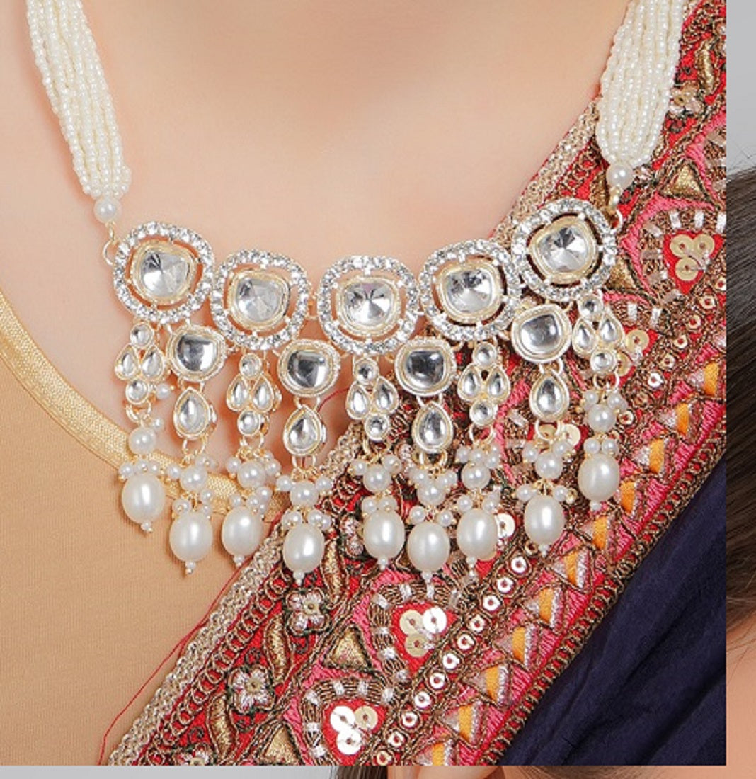 Divisha Alloy Gold-plated White Artificial Pearl Jewellery Set - Distacart