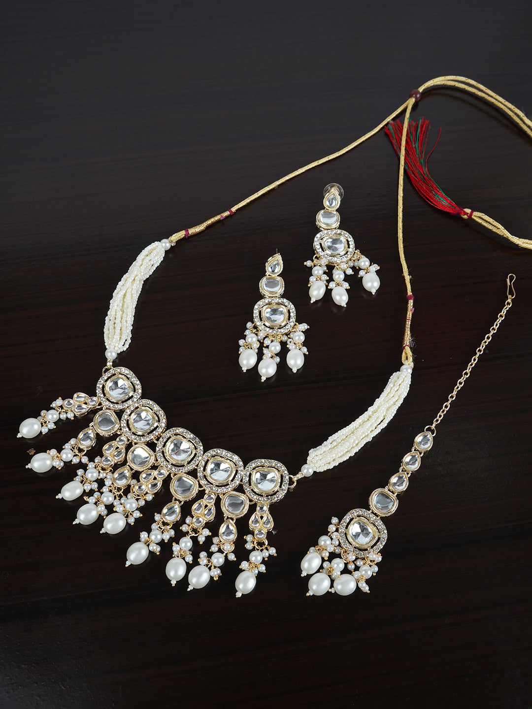 Divisha Alloy Gold-plated White Artificial Pearl Jewellery Set