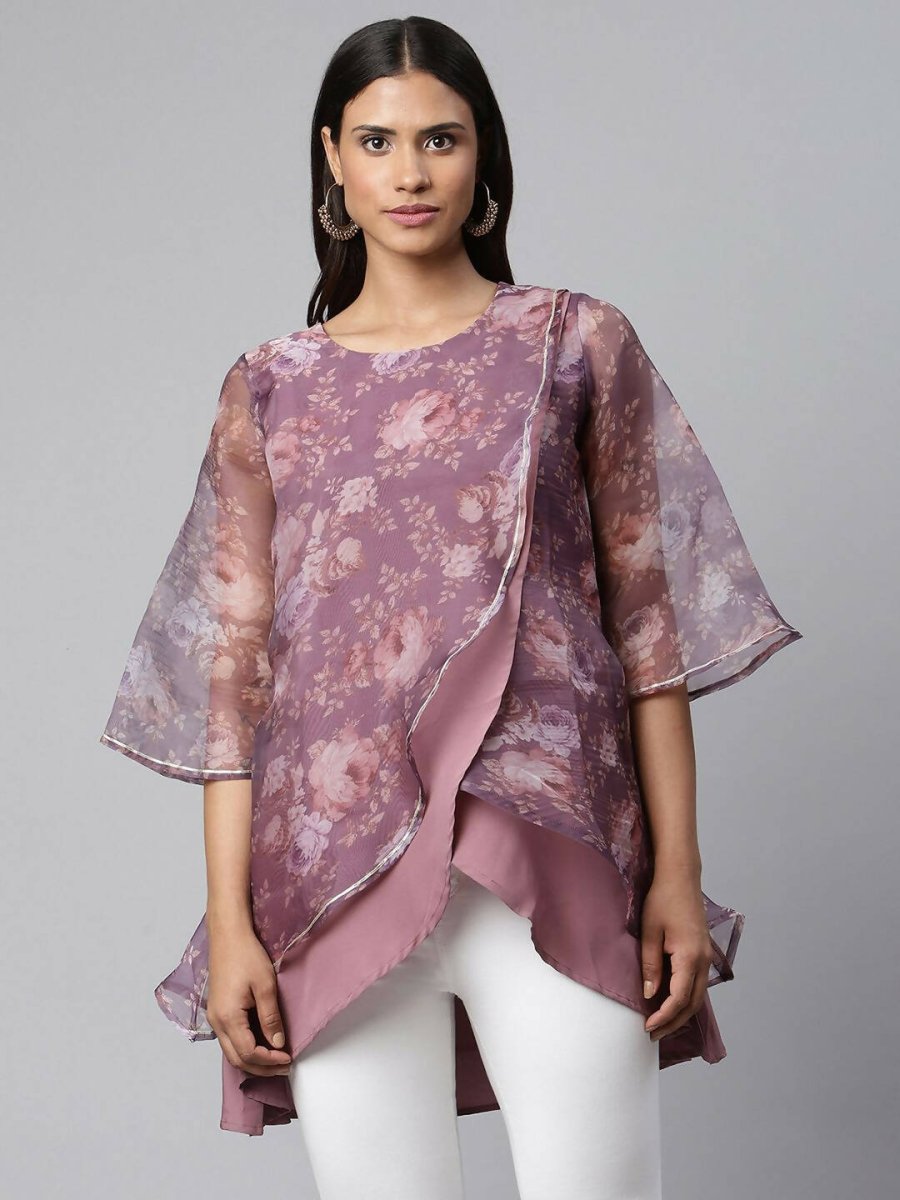 Ahalyaa Women Mauve Organza Digital Printed Tunic - Distacart