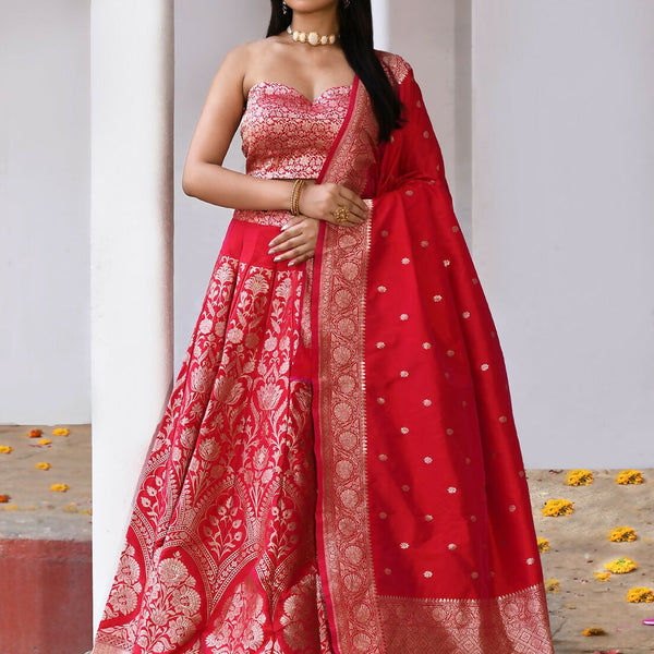 Joban Fashion Fuchsia Soft Pure Handloom Banarasi Silk Lehenga