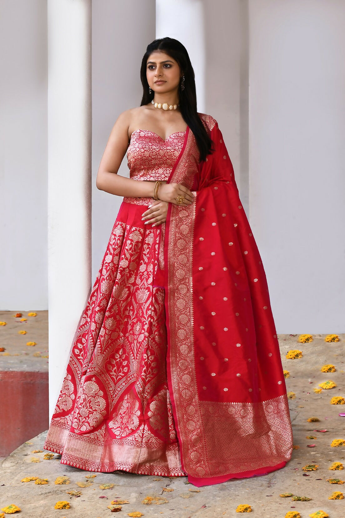 Joban Fashion Fuchsia Soft Pure Handloom Banarasi Silk Lehenga - Dista
