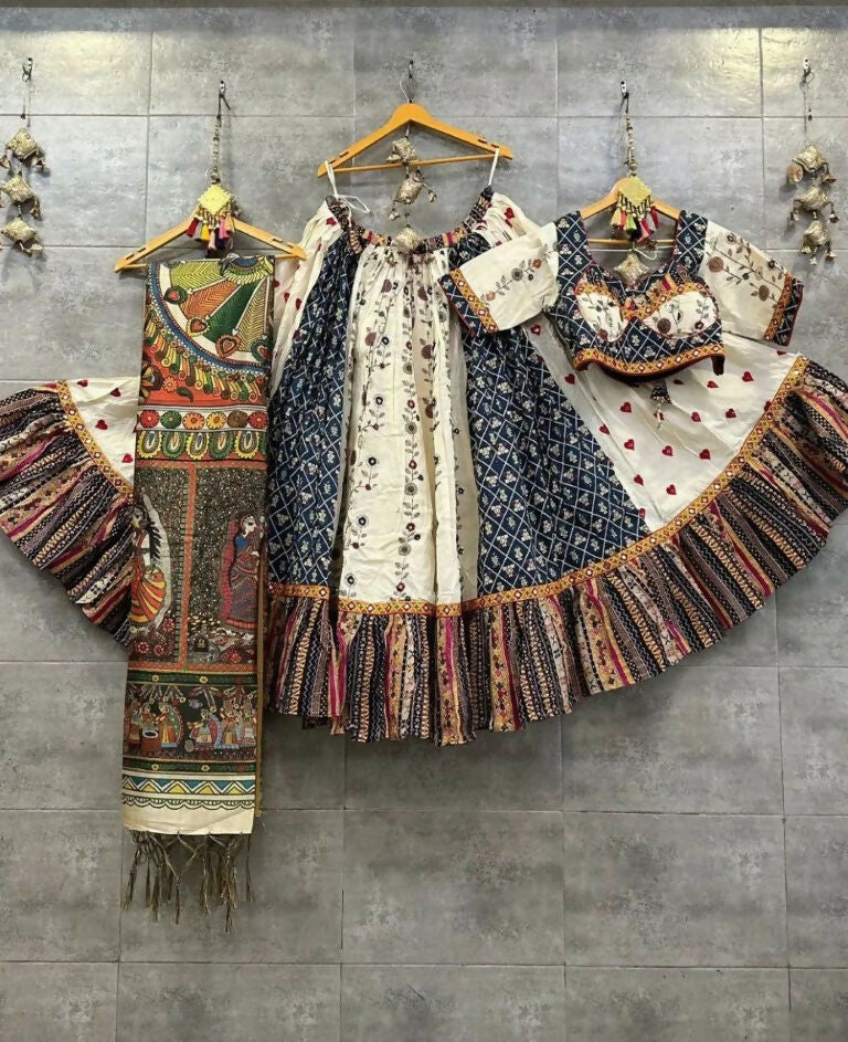 Preksha Creation Indian Festive Butter Soft Silk With Digital Print And Real Mirror Work Women Lehenga Choli - Blue - Distacart