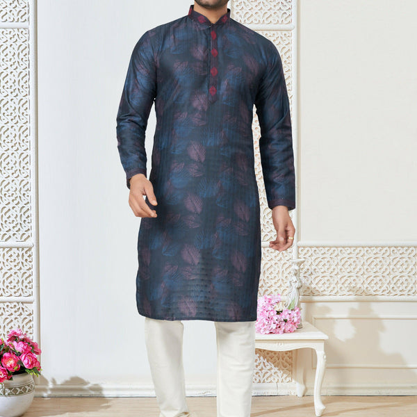 Joban Fashion Men's blue Cotton printed Kurta Pyjama set - Distacart