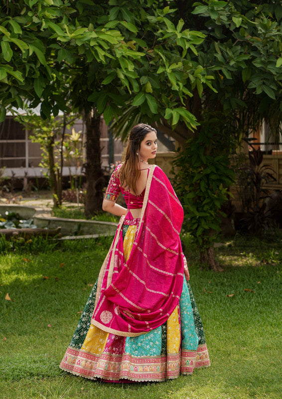 Malishka Export Satin With Heavy Embroidery Sequence Lehenga Choli Set - Multi - Distacart