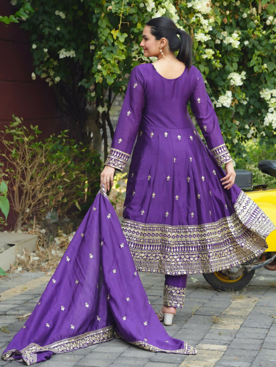 Joban Fashion Purple Silk Embroidered Anarkali Dress - Distacart