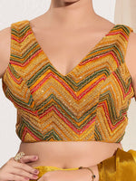 Thumbnail for Joban Fashion Mustard Net Padded Blouse With V Neck Sleeveless - Distacart