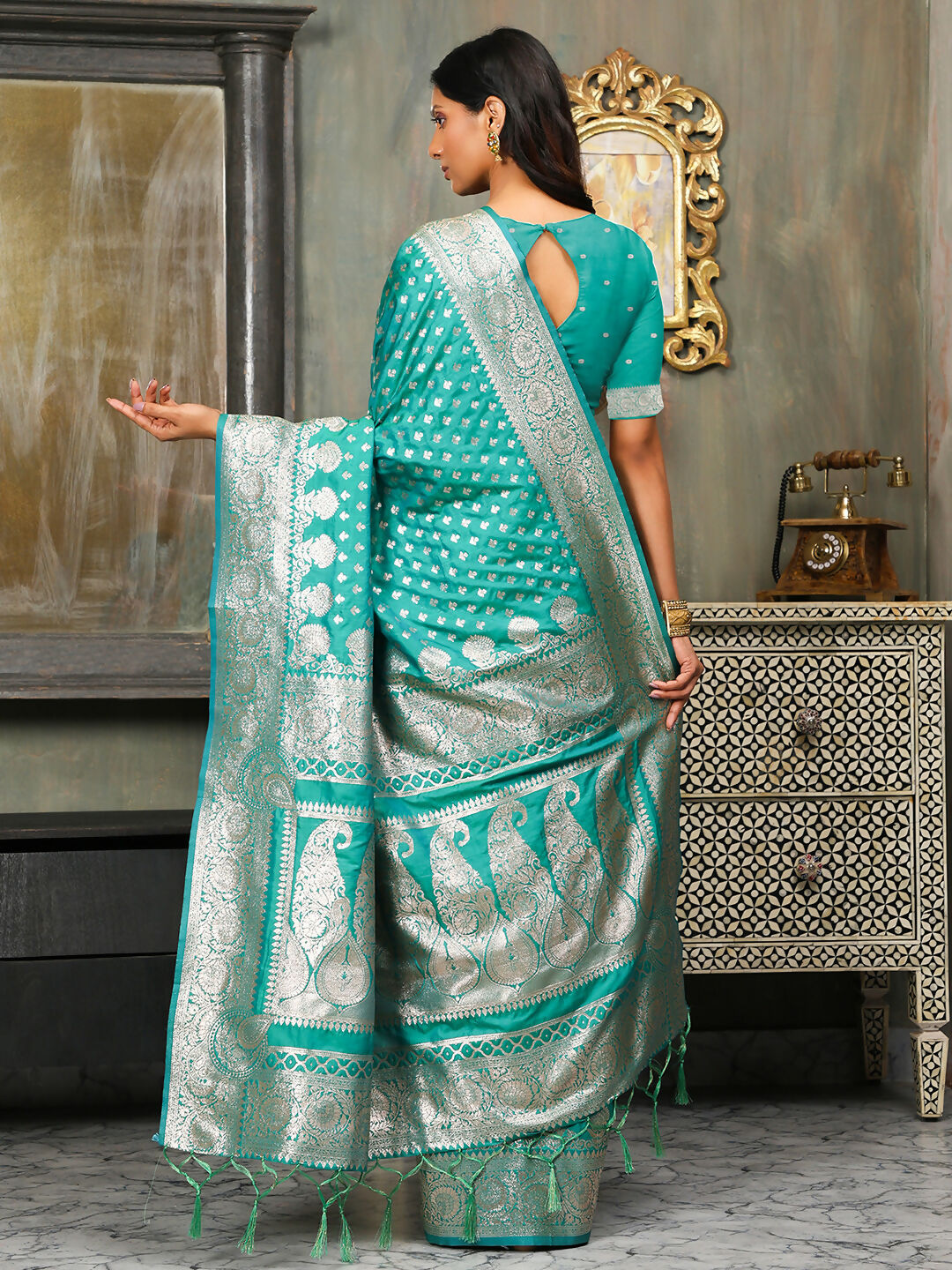 Astita Banarasi Silk Rama Green Saree