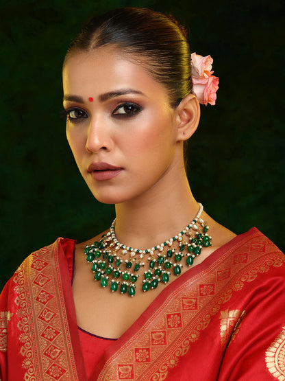 Ruby Raang Green Kundan And Emerald Collar Necklace - Dista