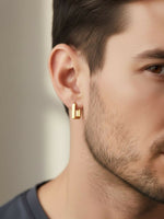 Thumbnail for NVR Men's Gold Plated Geomatric Shaped Hoop Earrings - Distacart