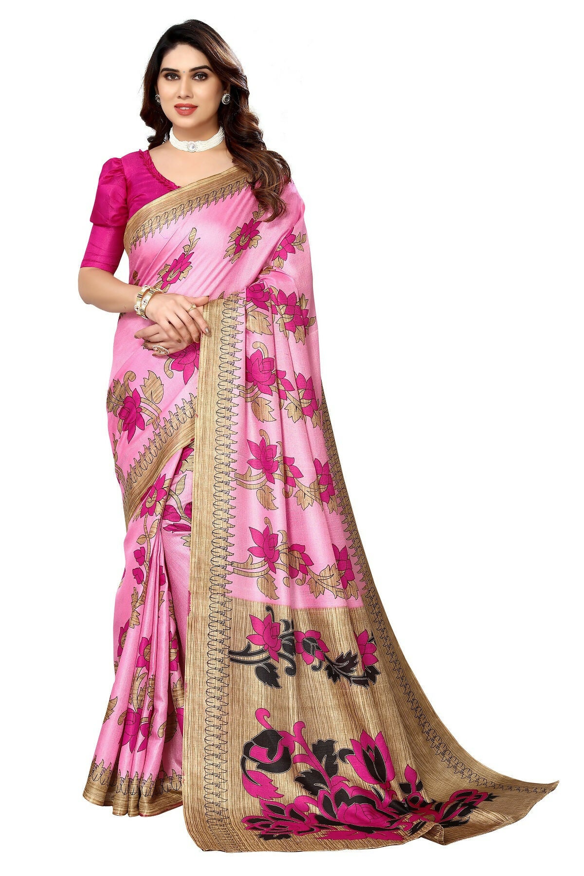 Vamika baby pink Printed Art Silk Saree - Distacart