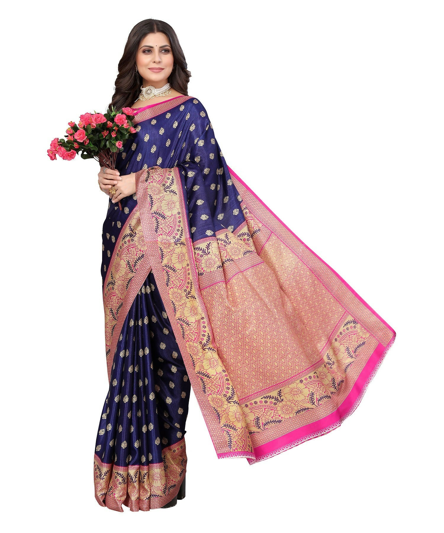 Vamika Navy Blue Printed Art Silk Saree - Distacart