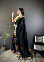 Thumbnail for Prime Volt Multicolor Leaf Embroidery Rangoli Silk Saree with Scalloped Border-Black - Dista