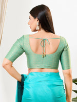 Thumbnail for Joban Fashion Sage Green Tissue Padded Blouse With Round Neck Elbow Sleeves - Distacart