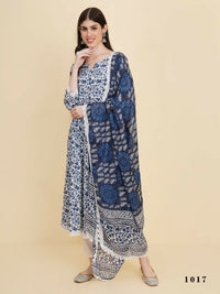 Thumbnail for Designer Stylish Blue Rayon Stitched Suit With Dupatta - Tanisha - Distacart