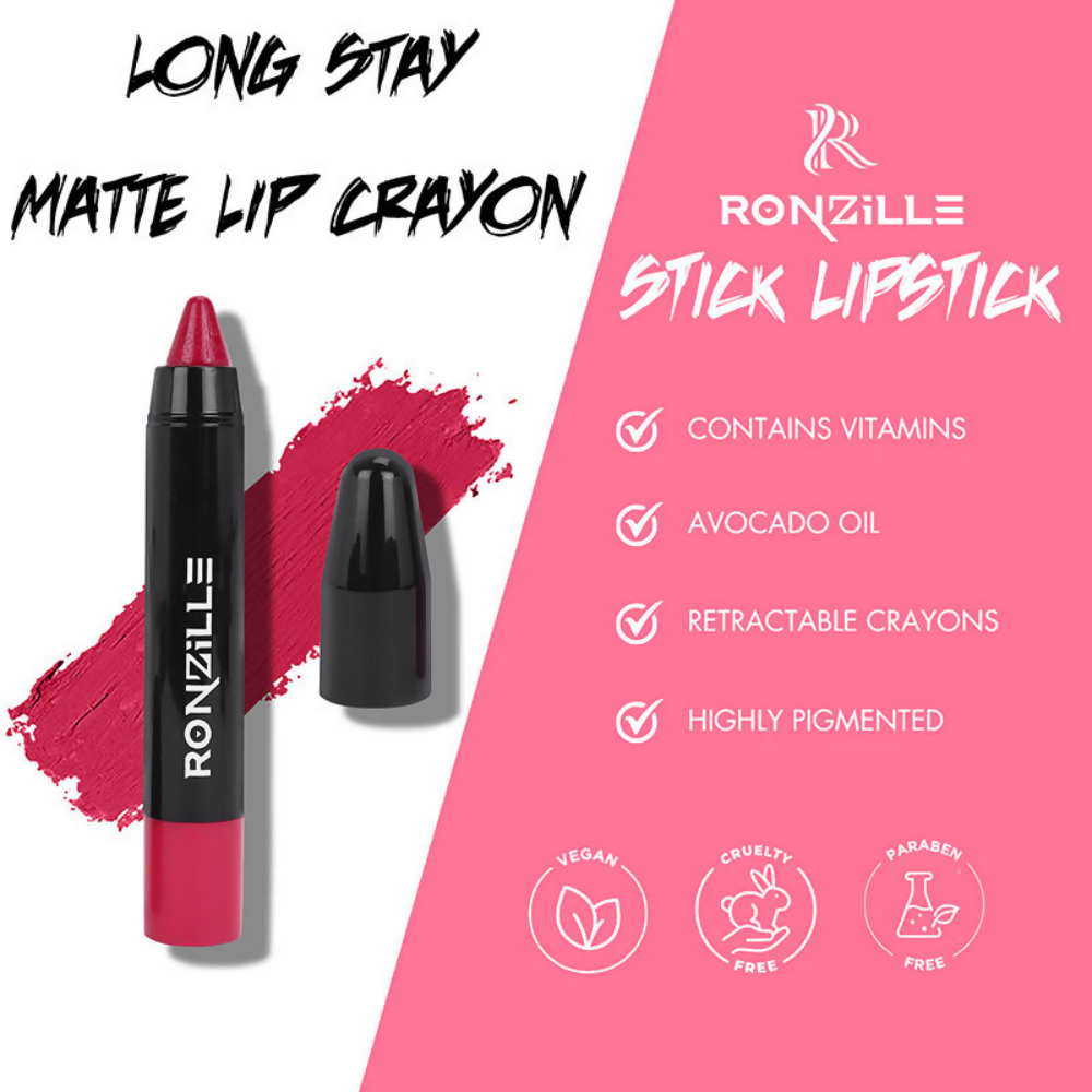 Ronzille Long Stay Matte Lip Crayon - Deep Carmine - Dista