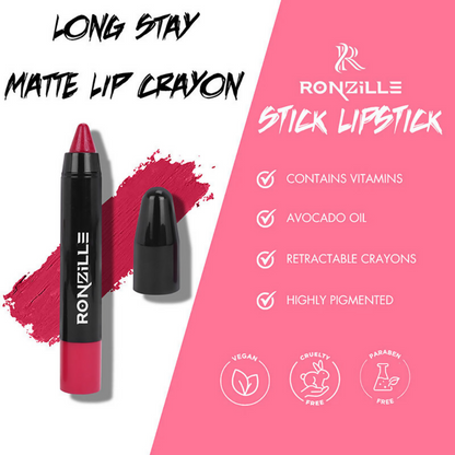 Ronzille Long Stay Matte Lip Crayon - Deep Carmine - Dista