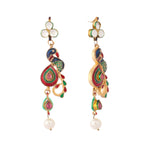 Thumbnail for Nuyug 22K Gold Plated Pearl Drop Kundan Studded Ethnic Peacock Shaped Drop Earrings