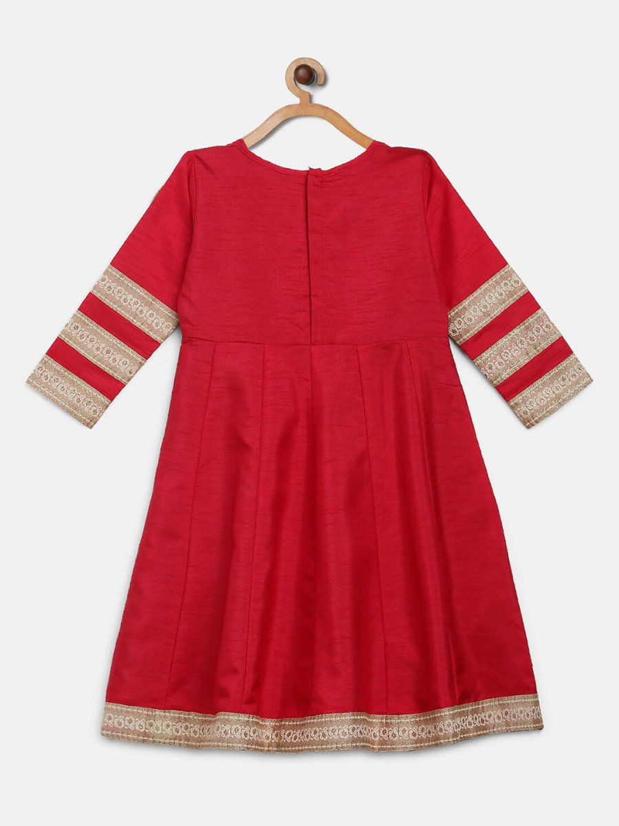 Ahalyaa Red Poly Silk Anarkali Kids Kurta With Dupatta Set For Girls - Distacart