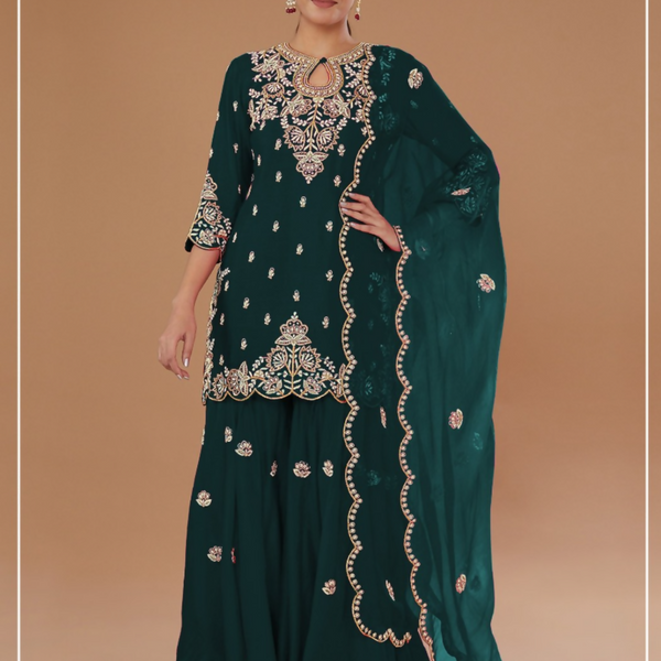 Anaita Green Vichitra Stitched Suit with Embroidered viscose Thread Jari & Sequence work
