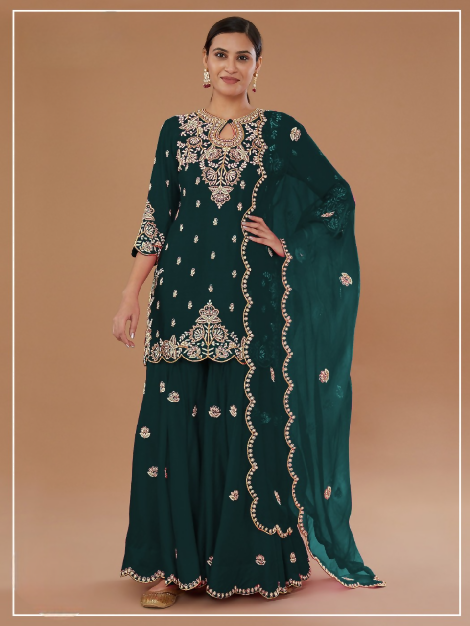 Anaita Green Vichitra Stitched Suit with Embroidered viscose Thread Jari & Sequence work - Distacart