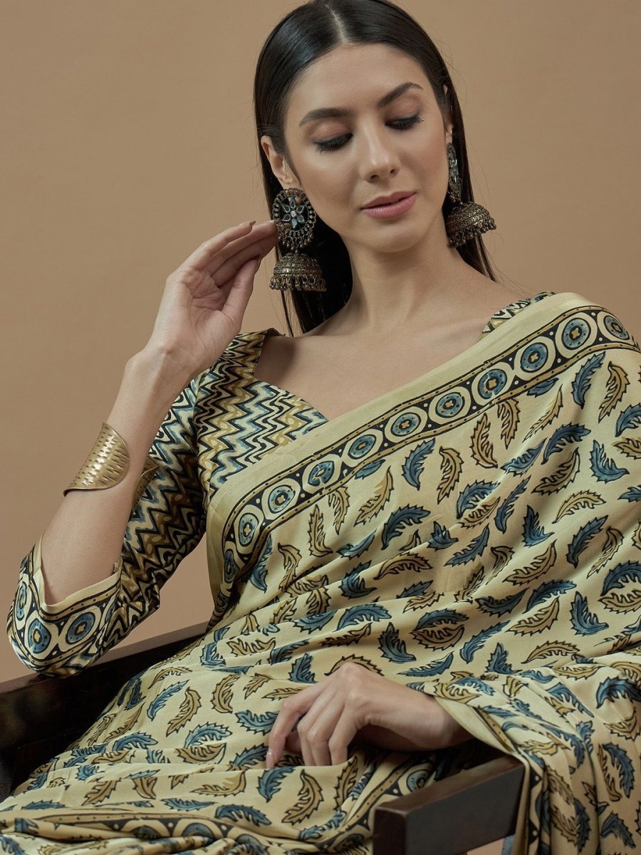 Anouk Bagh Poly Crepe Block Print Saree