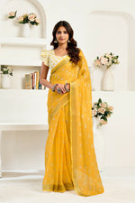 Thumbnail for Vastranavya Yellow Digital Printed Linen Ready To Wear Designer Saree with Unstitched Blouse - Distacart