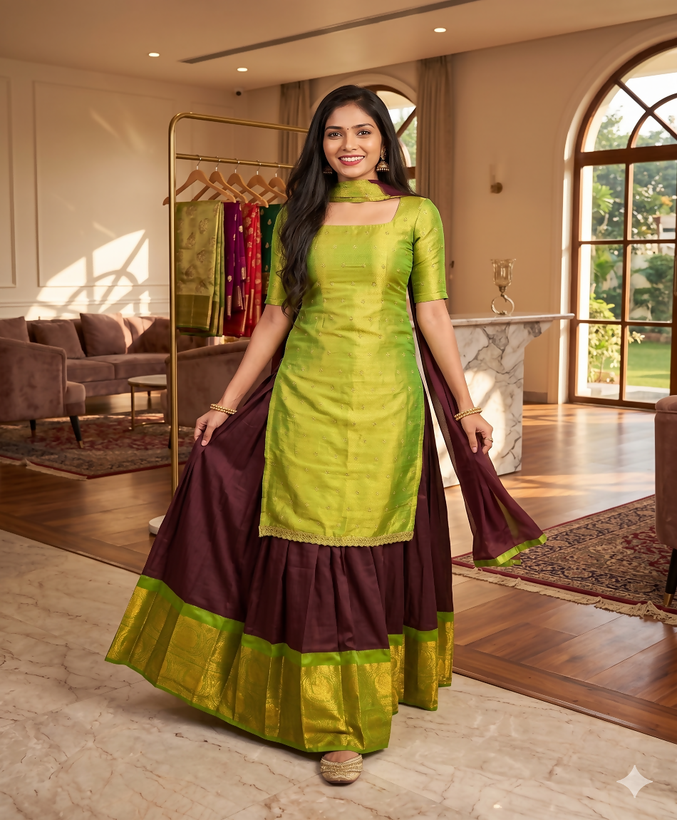 Teeya Creation New Trendy Stylish Festive Green Skirt Suit Set - Purple - Dista