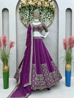 Thumbnail for Jyoti Fashion Women's Wine Faux Georgette Sequins with Thread Embroidered Designer Lehenga Choli Set - Distacart