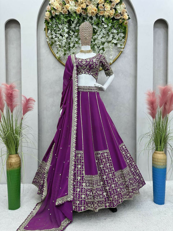 Jyoti Fashion Women's Wine Faux Georgette Sequins with Thread Embroidered Designer Lehenga Choli Set - Distacart