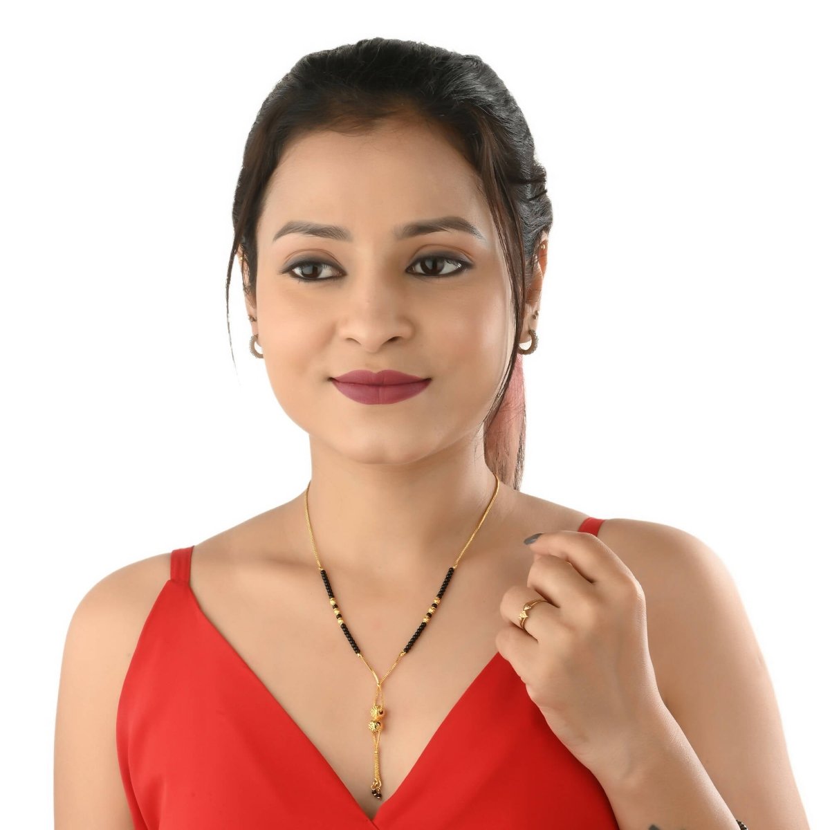 AanyaCentric Gold Plated Short Mangalsutra Set with Earrings - Distacart