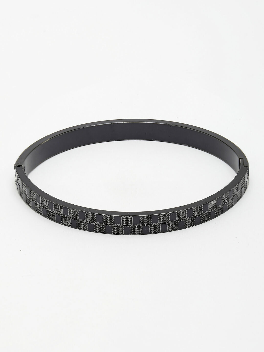 NVR Men's Black Rhodium-Plated Stainless Steel Kada Bracelet - Distacart