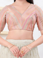 Thumbnail for Joban Fashion Peach Jacquard Elbow Sleeveless Back Open Blouse