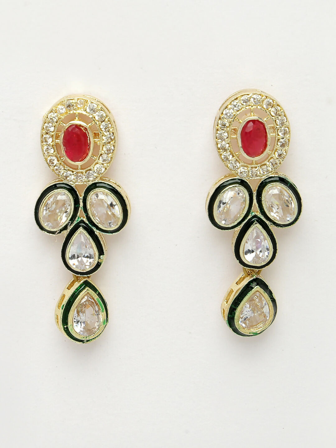 NVR Women's Red & Gold Kundan Studded Handcrafted Jewellery Set - Distacart