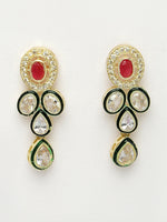 Thumbnail for NVR Women's Red & Gold Kundan Studded Handcrafted Jewellery Set - Distacart