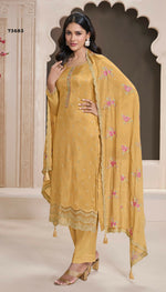 Thumbnail for Anaita Yellow Silk Embroidered Stitched Salwar Suit - Distacart