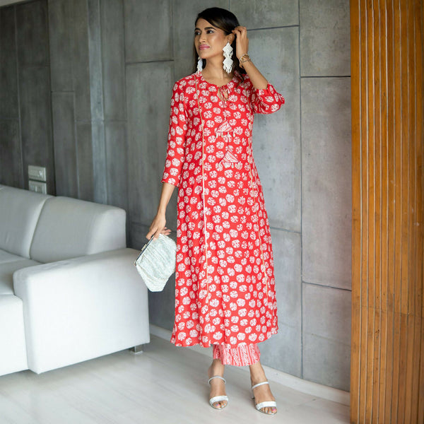 Jyoti Fashion Women's Red Pure Muslin Heavy Digital Printed Kurta Pant Set - Distacart