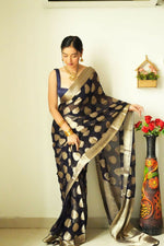 Thumbnail for Malishka Cotton Silk Jacquard Ready To Wear Saree With Blouse Piece - Black - Distacart