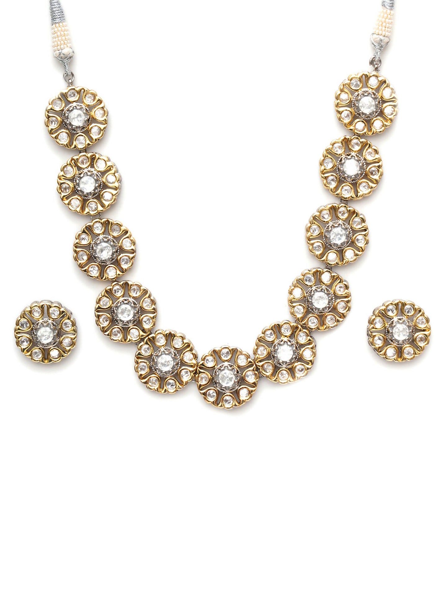 Kundan Choker with Studs Jewellery Set (silver) - Ruby Raang - Distacart
