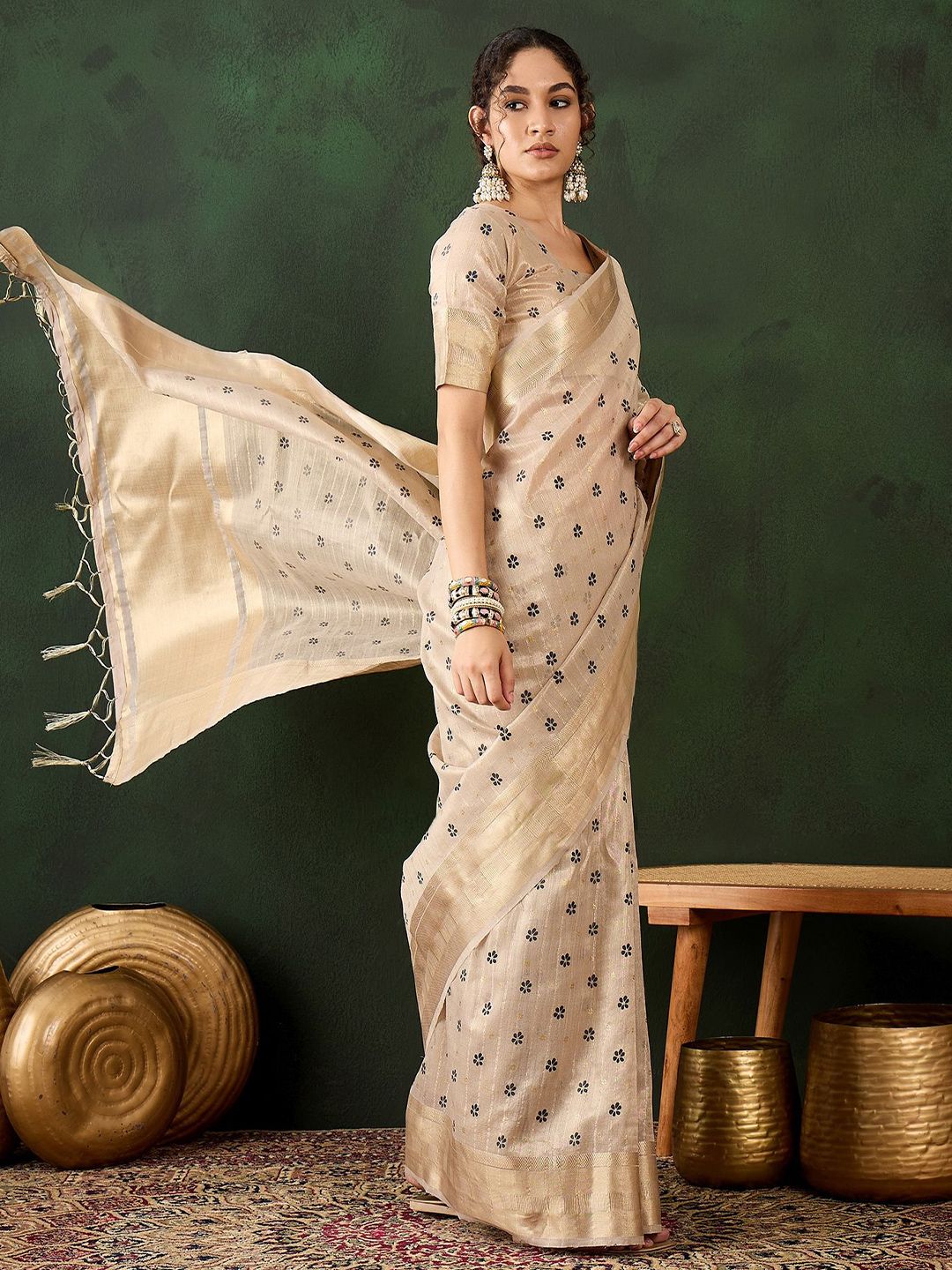 Mitera Floral Woven Design Zari Organza Saree - Distacart