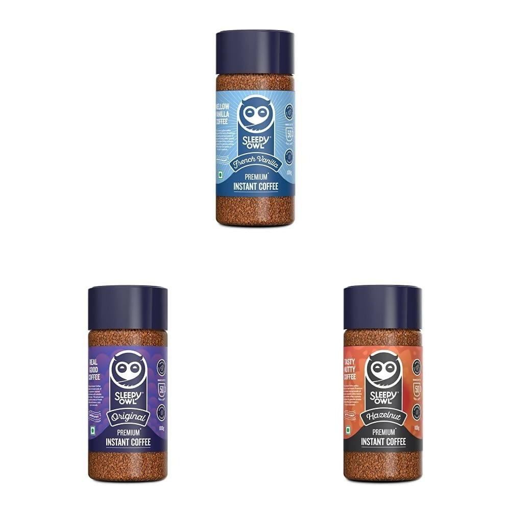 Sleepy Owl Premium Instant Coffee Original, French Vanilla, Hazelnut Combo - Distacart