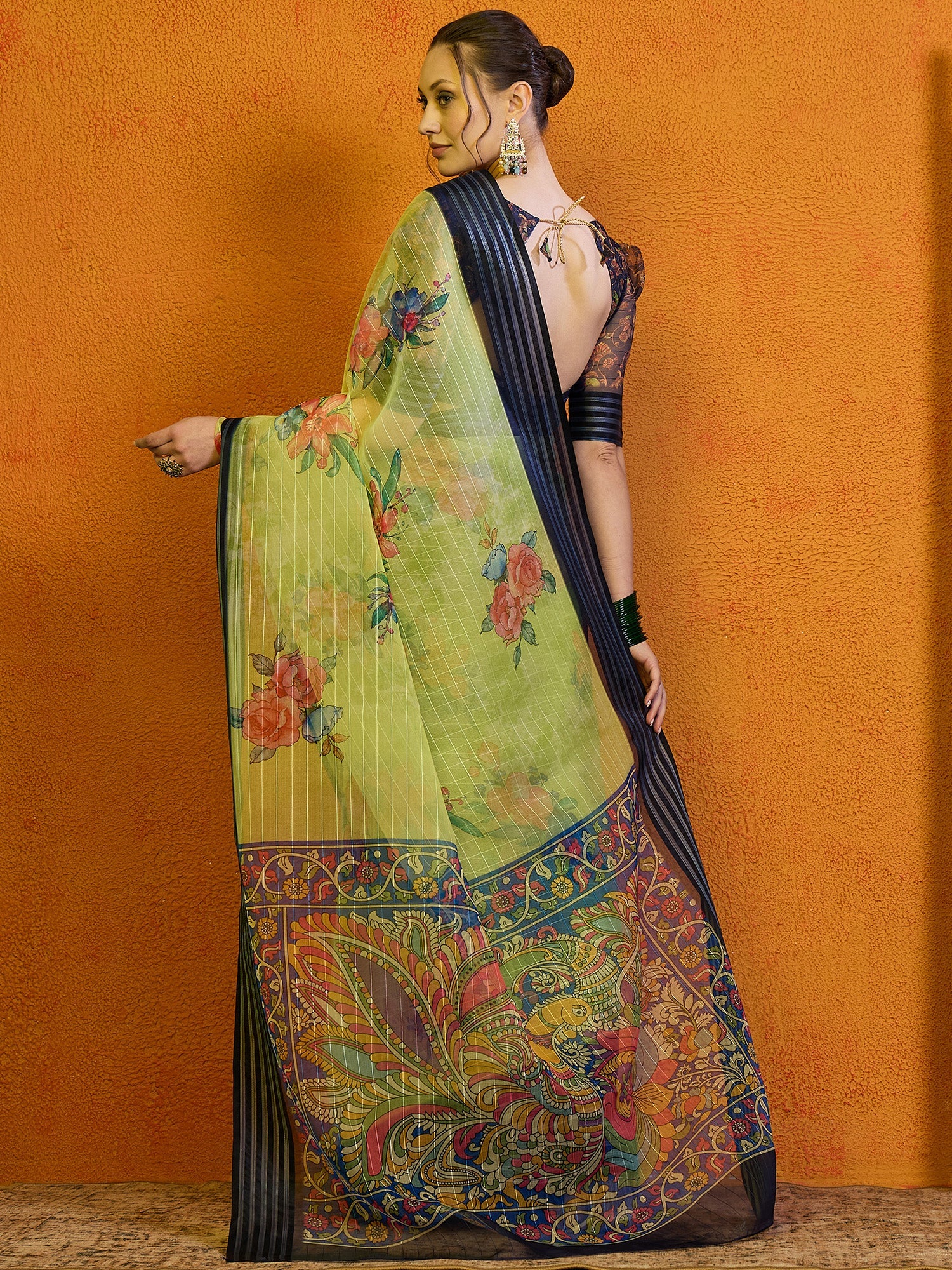 NOZ2TOZ Women's Organza Light Green Printed Designer Saree With Blouse Piece - Distacart