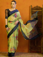 Thumbnail for NOZ2TOZ Women's Organza Light Green Printed Designer Saree With Blouse Piece - Distacart