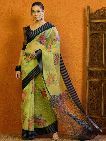 NOZ2TOZ Women's Organza Light Green Printed Designer Saree With Blouse Piece - Distacart