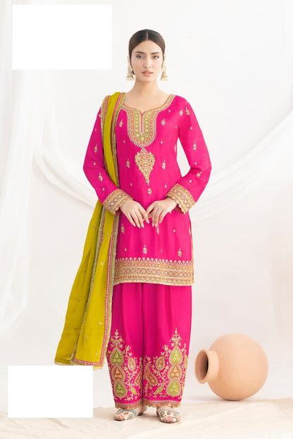 Aarshi Fashions Pink Chinon Wedding Suits - Distacart