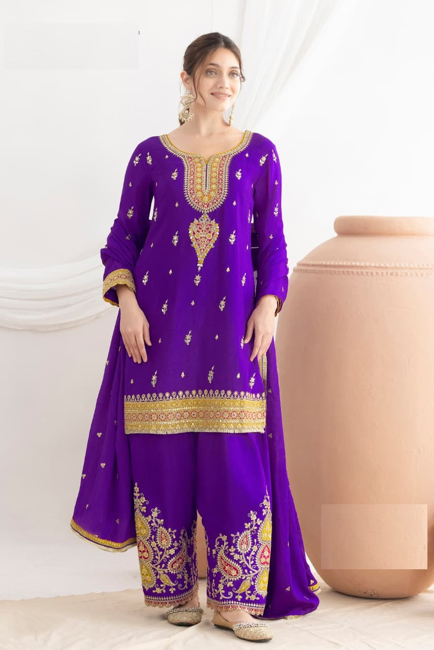 Aarshi Fashions Blue Chinon Wedding Suits - Distacart
