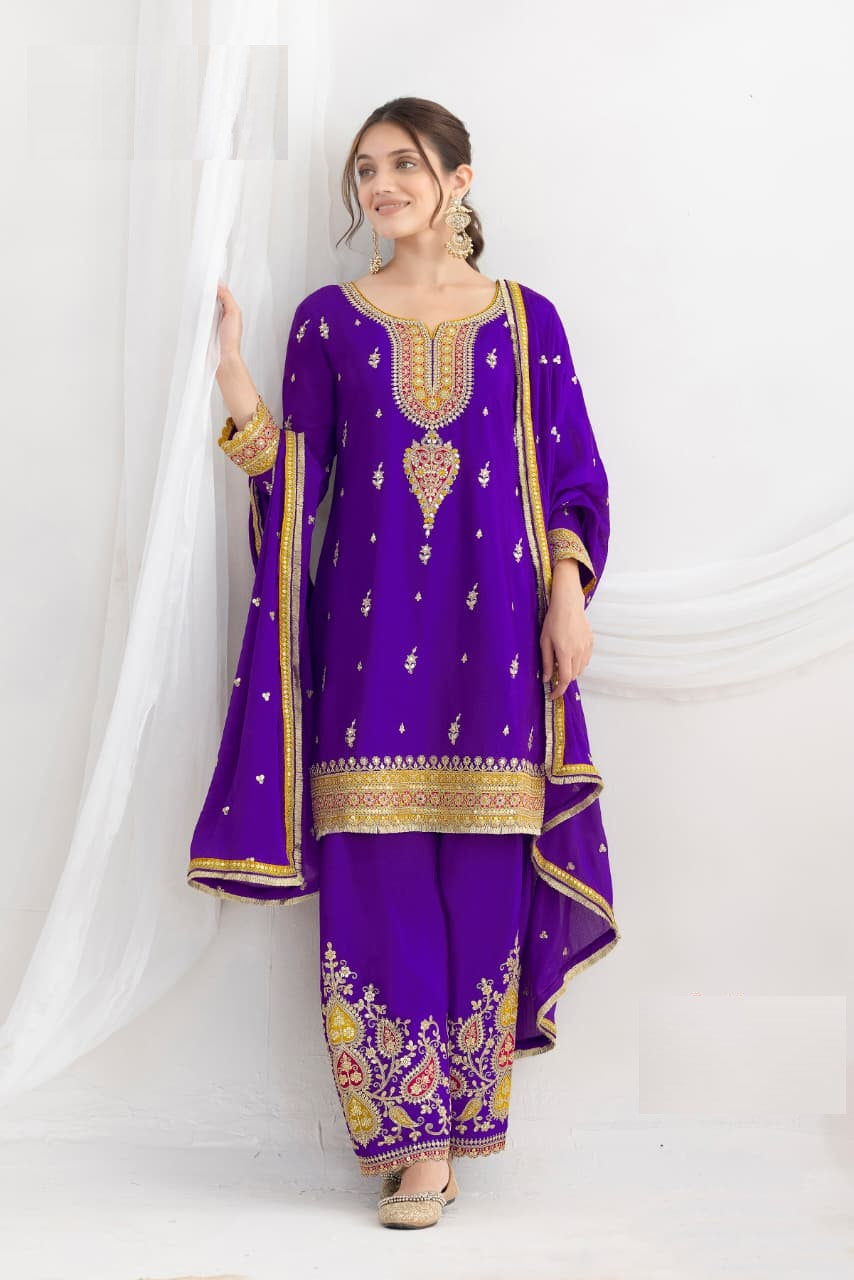Aarshi Fashions Blue Chinon Wedding Suits - Distacart